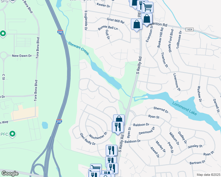 map of restaurants, bars, coffee shops, grocery stores, and more near 6740 Willowbrook Drive in Fayetteville
