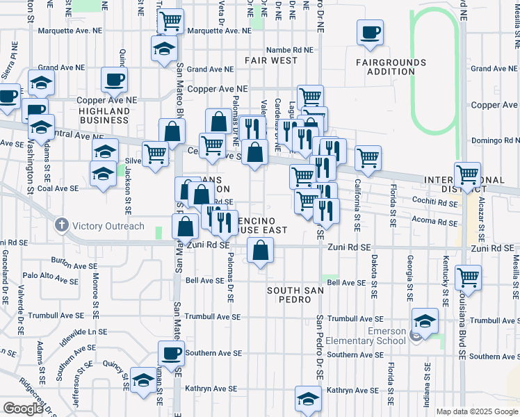 map of restaurants, bars, coffee shops, grocery stores, and more near 309 Valencia Drive Southeast in Albuquerque