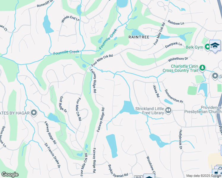 map of restaurants, bars, coffee shops, grocery stores, and more near 9308 Rainbow Forest Drive in Charlotte