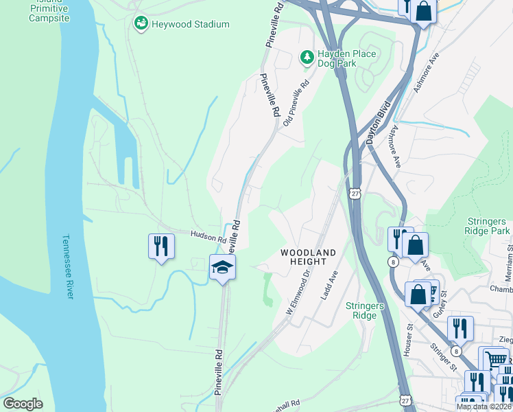 map of restaurants, bars, coffee shops, grocery stores, and more near 969 Henderson Avenue in Chattanooga
