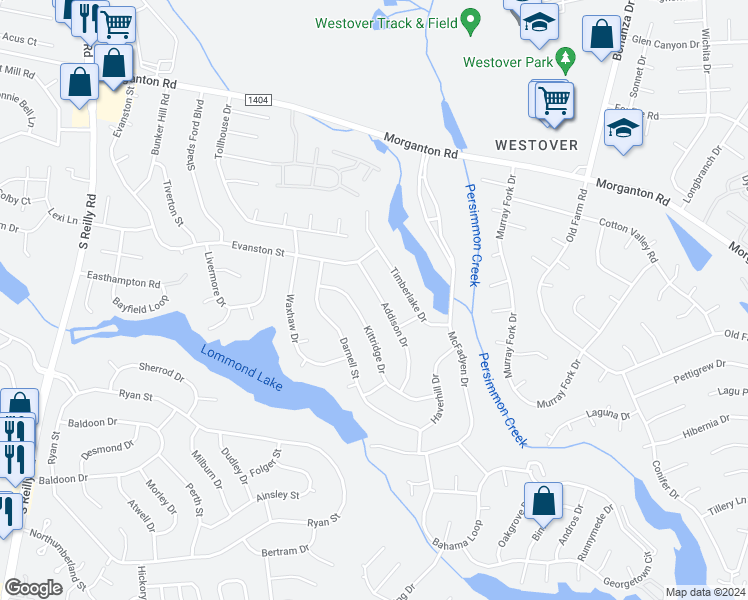 map of restaurants, bars, coffee shops, grocery stores, and more near 210 Addison Drive in Fayetteville