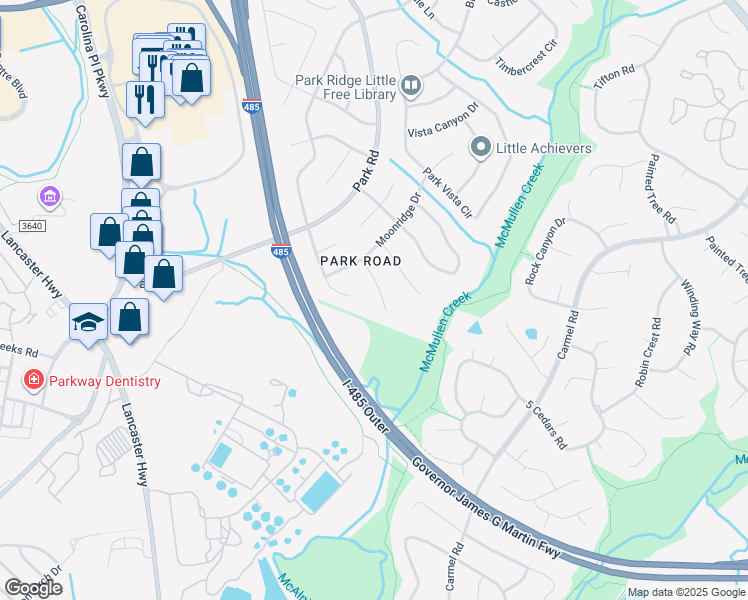 map of restaurants, bars, coffee shops, grocery stores, and more near 11512 Lone Star Circle in Charlotte
