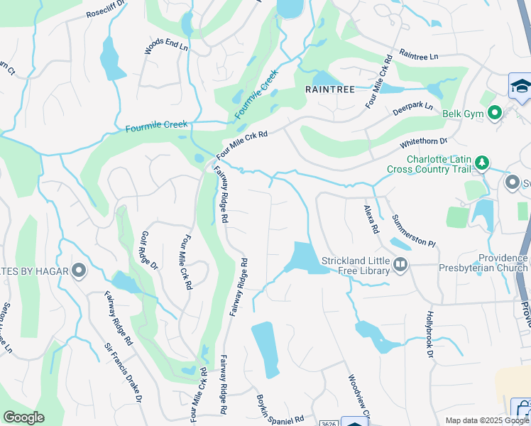 map of restaurants, bars, coffee shops, grocery stores, and more near 9308 Rainbow Forest Drive in Charlotte