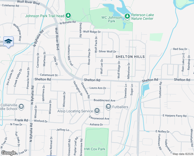map of restaurants, bars, coffee shops, grocery stores, and more near 1284 Grey Wolf Drive in Collierville