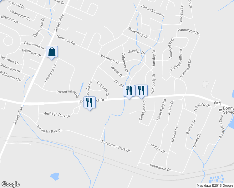 map of restaurants, bars, coffee shops, grocery stores, and more near 6227 Bonny Oaks Drive in Chattanooga