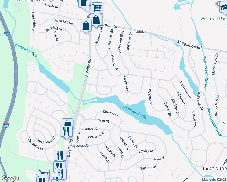 map of restaurants, bars, coffee shops, grocery stores, and more near 270 Bayfield Loop in Fayetteville