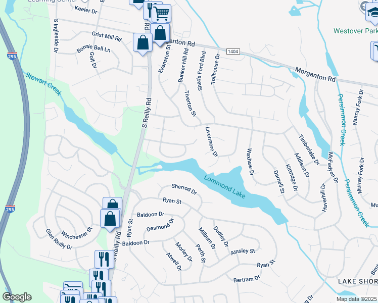 map of restaurants, bars, coffee shops, grocery stores, and more near 270 Bayfield Loop in Fayetteville