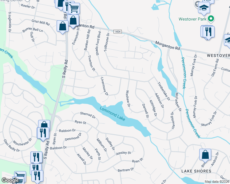 map of restaurants, bars, coffee shops, grocery stores, and more near 226 Livermore Drive in Fayetteville