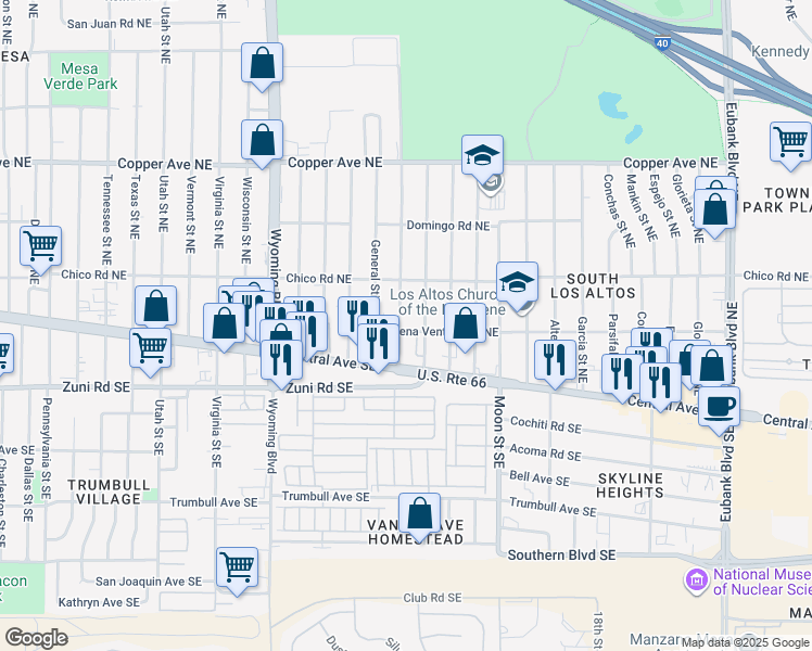 map of restaurants, bars, coffee shops, grocery stores, and more near 204 General Hodges Street Northeast in Albuquerque
