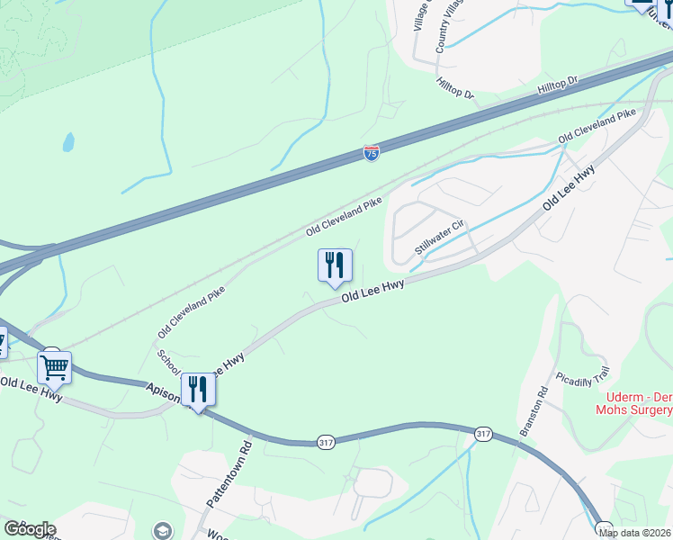 map of restaurants, bars, coffee shops, grocery stores, and more near 8325 Kayla Rose Circle in Ooltewah