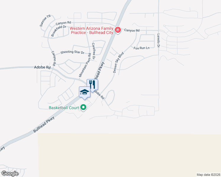 map of restaurants, bars, coffee shops, grocery stores, and more near 3017 Siena Drive in Bullhead City