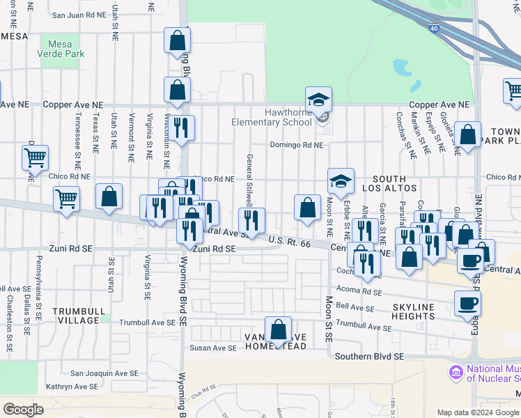 map of restaurants, bars, coffee shops, grocery stores, and more near 204 General Hodges Street Northeast in Albuquerque