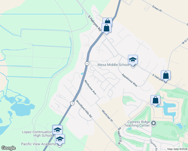 map of restaurants, bars, coffee shops, grocery stores, and more near 765 Mesa View Drive in Arroyo Grande