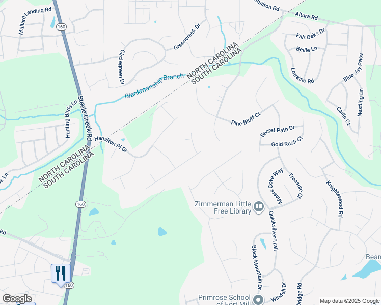 map of restaurants, bars, coffee shops, grocery stores, and more near 16005 Virginia Lee Court in Fort Mill