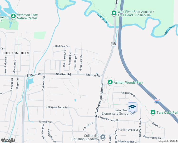 map of restaurants, bars, coffee shops, grocery stores, and more near 380 Shelton Road in Collierville