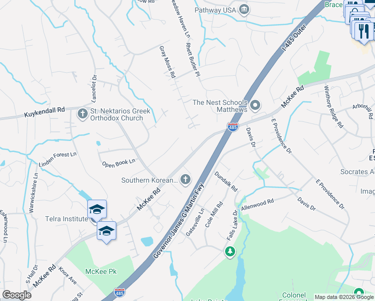 map of restaurants, bars, coffee shops, grocery stores, and more near in Charlotte