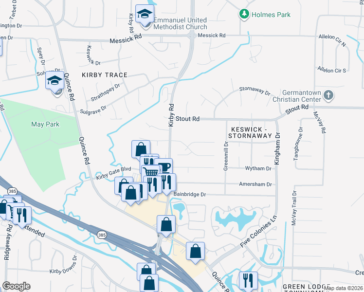 map of restaurants, bars, coffee shops, grocery stores, and more near 6660 Kirby Oaks Cove South in Memphis