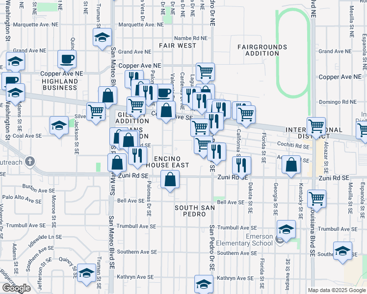 map of restaurants, bars, coffee shops, grocery stores, and more near 300 Valencia Drive Southeast in Albuquerque