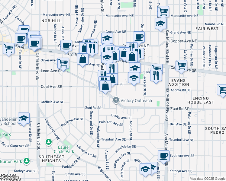 map of restaurants, bars, coffee shops, grocery stores, and more near in Albuquerque