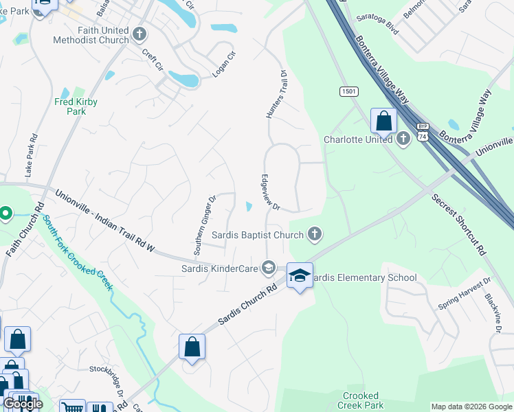 map of restaurants, bars, coffee shops, grocery stores, and more near 3407 Arbor Pointe Drive in Indian Trail