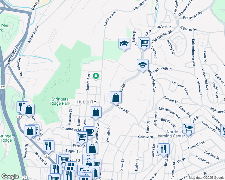 map of restaurants, bars, coffee shops, grocery stores, and more near 1004 Meroney Street in Chattanooga