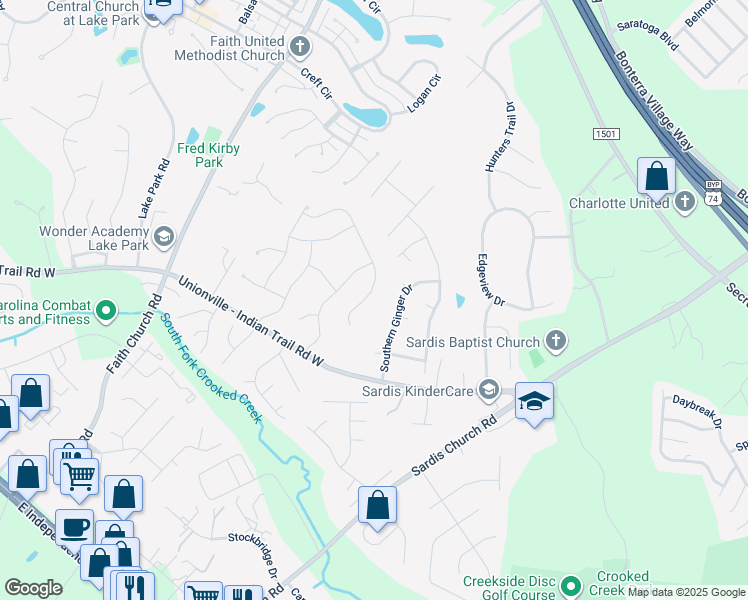 map of restaurants, bars, coffee shops, grocery stores, and more near 3033 Paddington Drive in Indian Trail