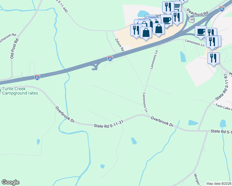 map of restaurants, bars, coffee shops, grocery stores, and more near 275 Lemmons Lane in Gaffney
