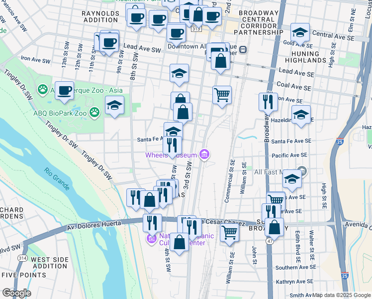 map of restaurants, bars, coffee shops, grocery stores, and more near in Albuquerque