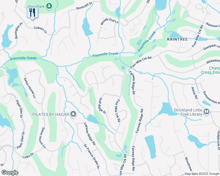 map of restaurants, bars, coffee shops, grocery stores, and more near 8905 Golf Ridge Drive in Charlotte