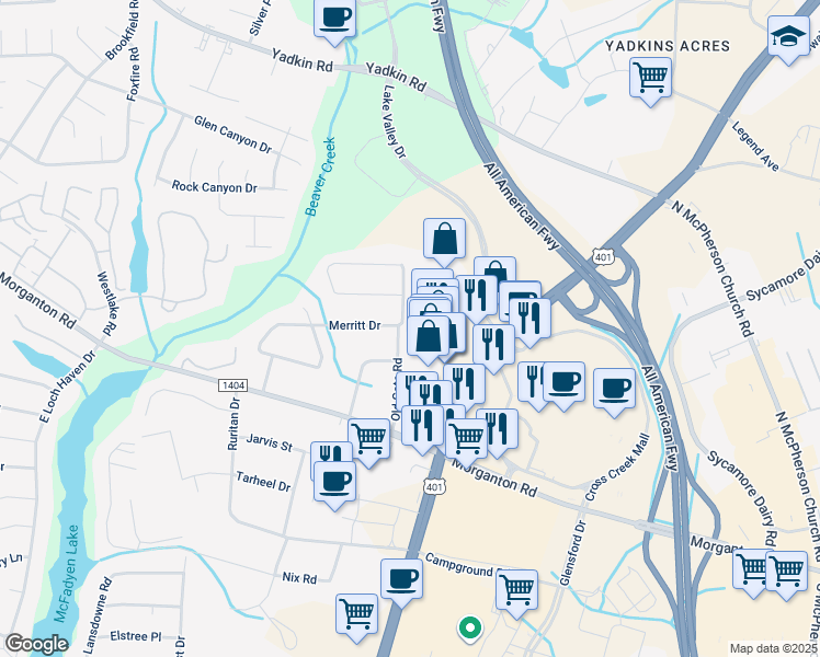 map of restaurants, bars, coffee shops, grocery stores, and more near 144 Old Gate Road in Fayetteville