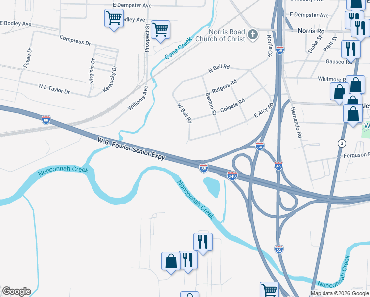 map of restaurants, bars, coffee shops, grocery stores, and more near 867 East Alcy Road in Memphis