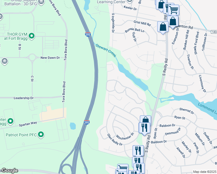 map of restaurants, bars, coffee shops, grocery stores, and more near 6809 Willowbrook Drive in Fayetteville