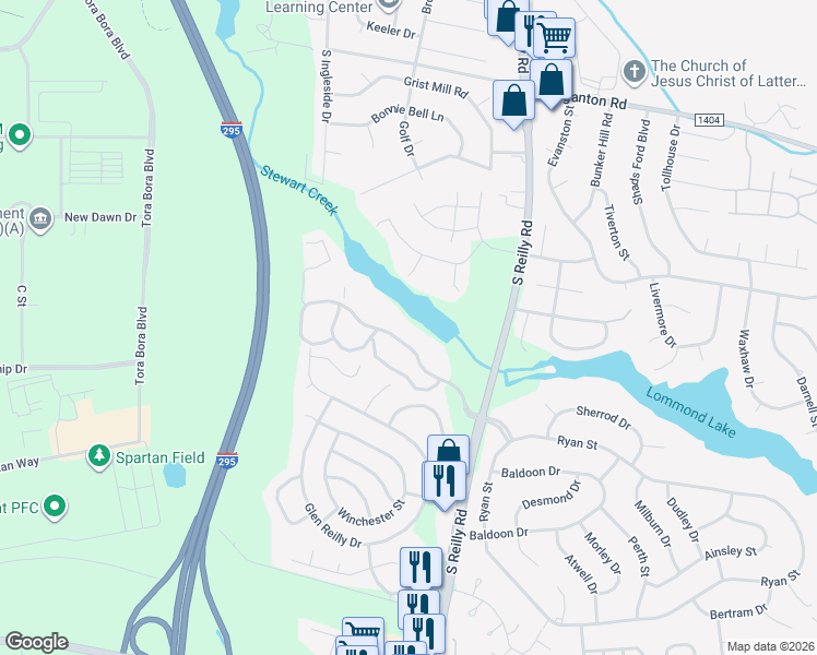 map of restaurants, bars, coffee shops, grocery stores, and more near 1022 Brookhollow Drive in Fayetteville