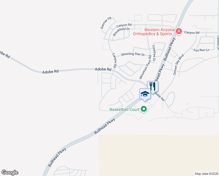 map of restaurants, bars, coffee shops, grocery stores, and more near 2350 Adobe Road in Bullhead City