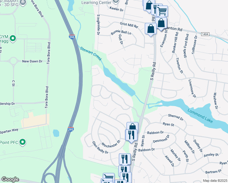 map of restaurants, bars, coffee shops, grocery stores, and more near 1022 Brookhollow Drive in Fayetteville