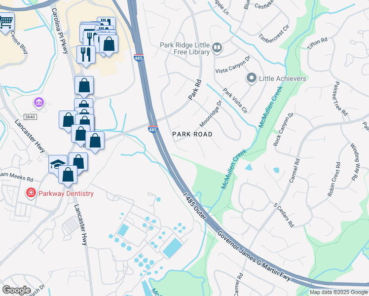 map of restaurants, bars, coffee shops, grocery stores, and more near 11420 Kingfisher Drive in Charlotte