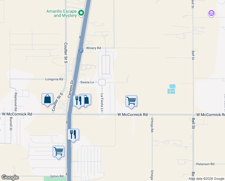 map of restaurants, bars, coffee shops, grocery stores, and more near 200-272 Loma Linda Lane in Amarillo