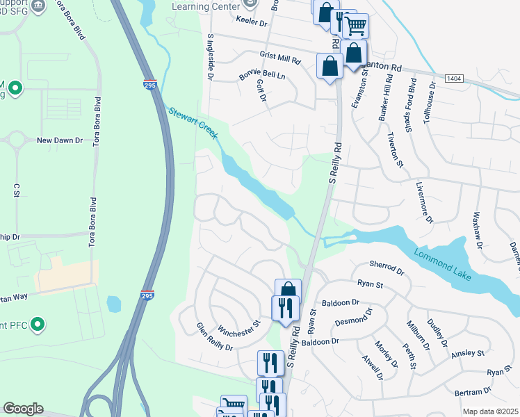 map of restaurants, bars, coffee shops, grocery stores, and more near 6748 Willowbrook Drive in Fayetteville