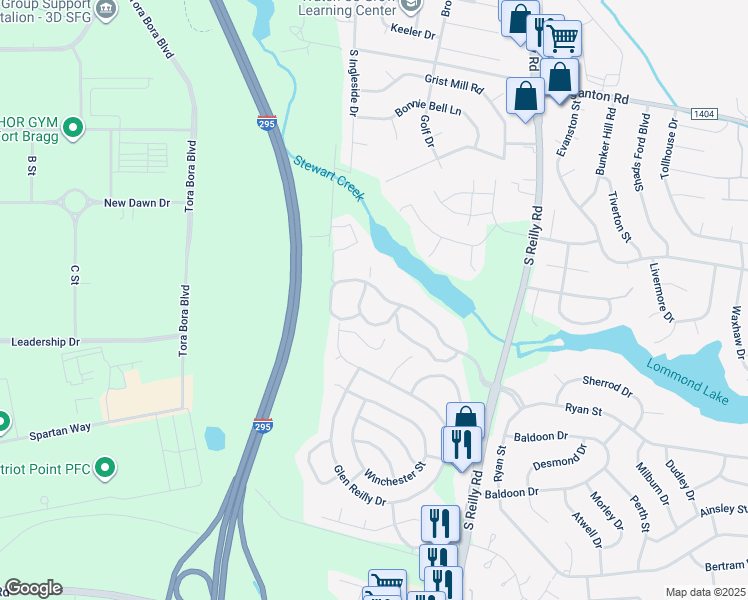 map of restaurants, bars, coffee shops, grocery stores, and more near 6771 Willowbrook Drive in Fayetteville