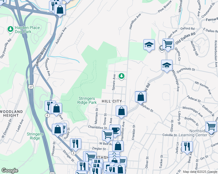 map of restaurants, bars, coffee shops, grocery stores, and more near 210 Moonstone Road in Chattanooga