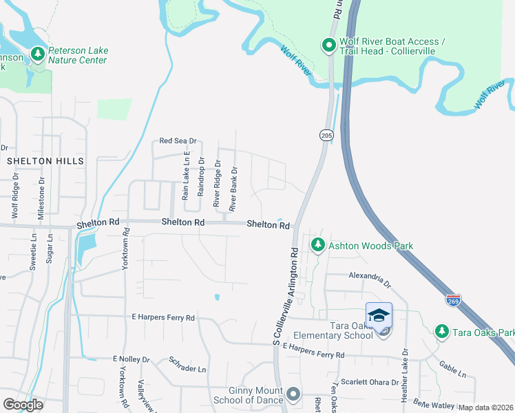 map of restaurants, bars, coffee shops, grocery stores, and more near 1312 River Bank Drive in Collierville