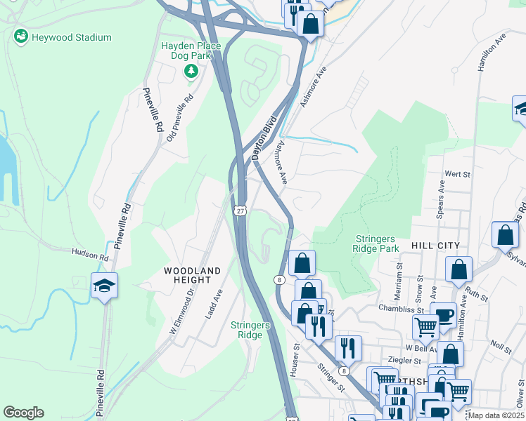 map of restaurants, bars, coffee shops, grocery stores, and more near 504 Stringer Ridge Road in Chattanooga