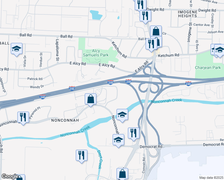 map of restaurants, bars, coffee shops, grocery stores, and more near 2541 Corporate Avenue East in Memphis