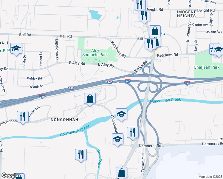 map of restaurants, bars, coffee shops, grocery stores, and more near 2541 Corporate Avenue East in Memphis