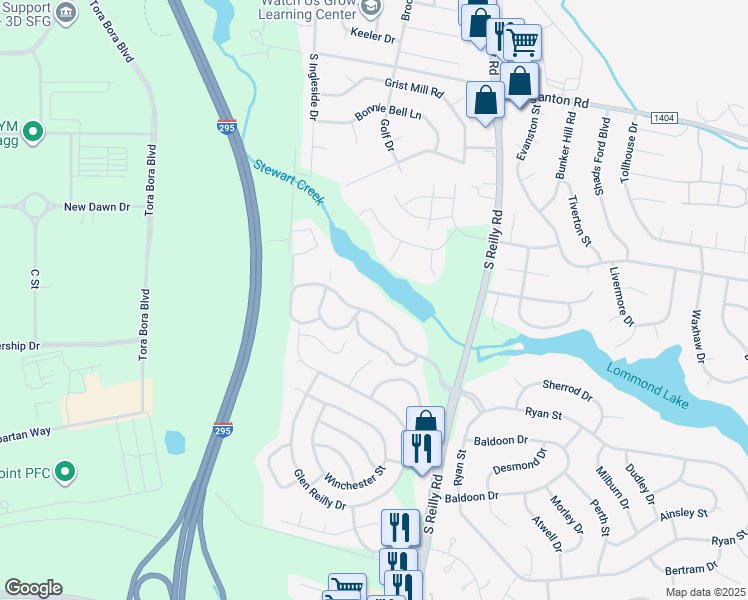 map of restaurants, bars, coffee shops, grocery stores, and more near 6752 Willowbrook Drive in Fayetteville
