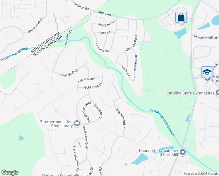 map of restaurants, bars, coffee shops, grocery stores, and more near 1632 Spandril Lane in Fort Mill