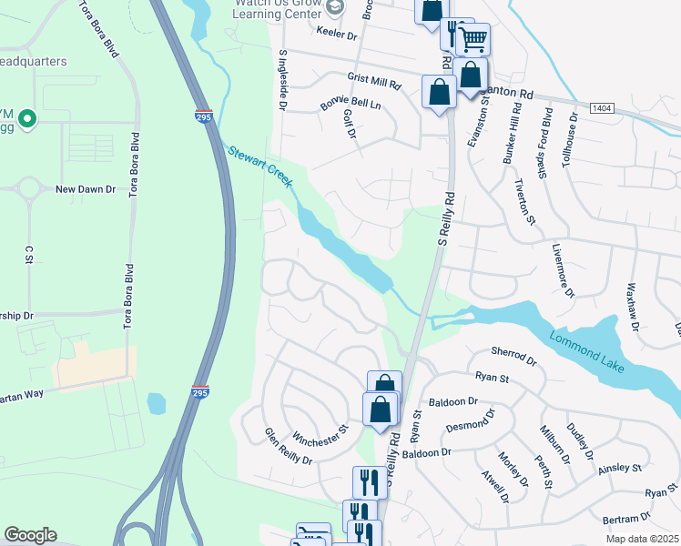 map of restaurants, bars, coffee shops, grocery stores, and more near 6752 Willowbrook Drive in Fayetteville