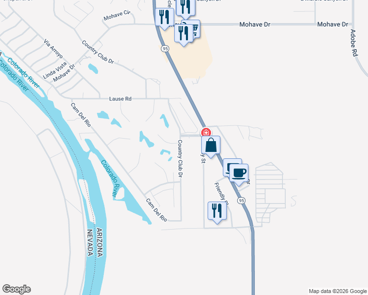 map of restaurants, bars, coffee shops, grocery stores, and more near 2850 Country Club Dr in Bullhead City