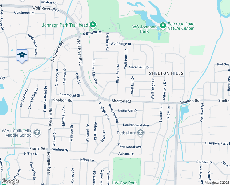 map of restaurants, bars, coffee shops, grocery stores, and more near 438 Queens Bridge Road in Collierville