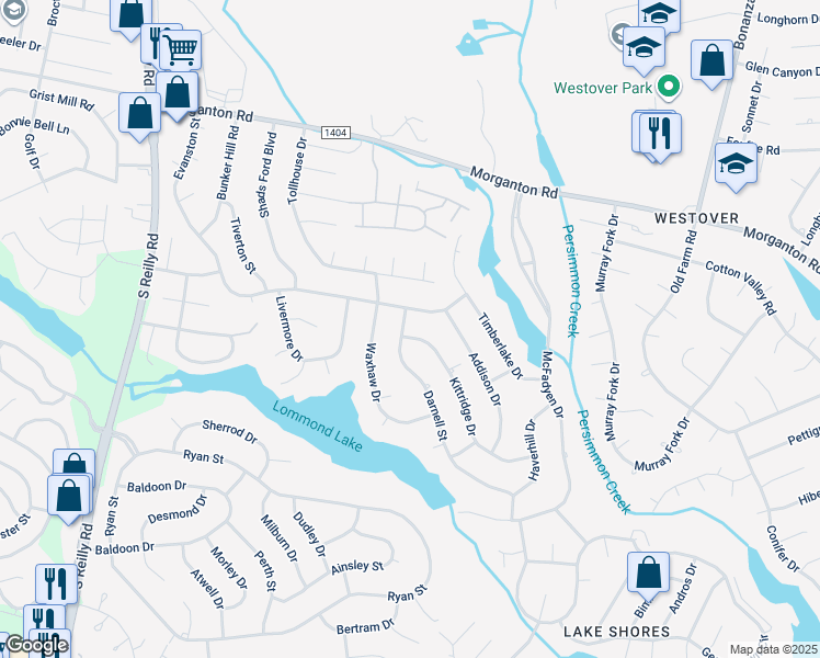 map of restaurants, bars, coffee shops, grocery stores, and more near 7054 Kittridge Drive in Fayetteville